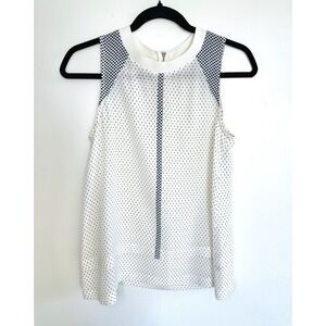 Madewell 100% Silk Tank Top Womens XS White Blue Polka Dot Mixed Print Zipper